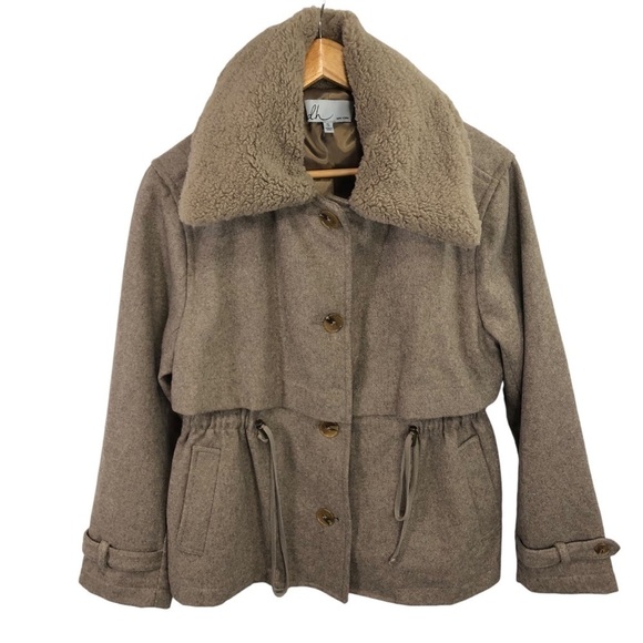 dh New York Addie Jacket Toggle Women's S Wool Blend Cropped Faux Sherpa Collar - Picture 6 of 13